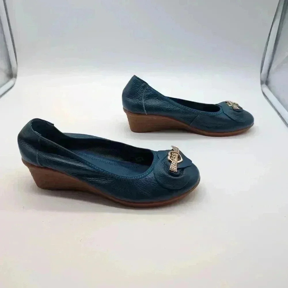 Rare Golddipenguin Blue Leather Heeled slipper rubber sole sz 5 - Picture 5 of 7
